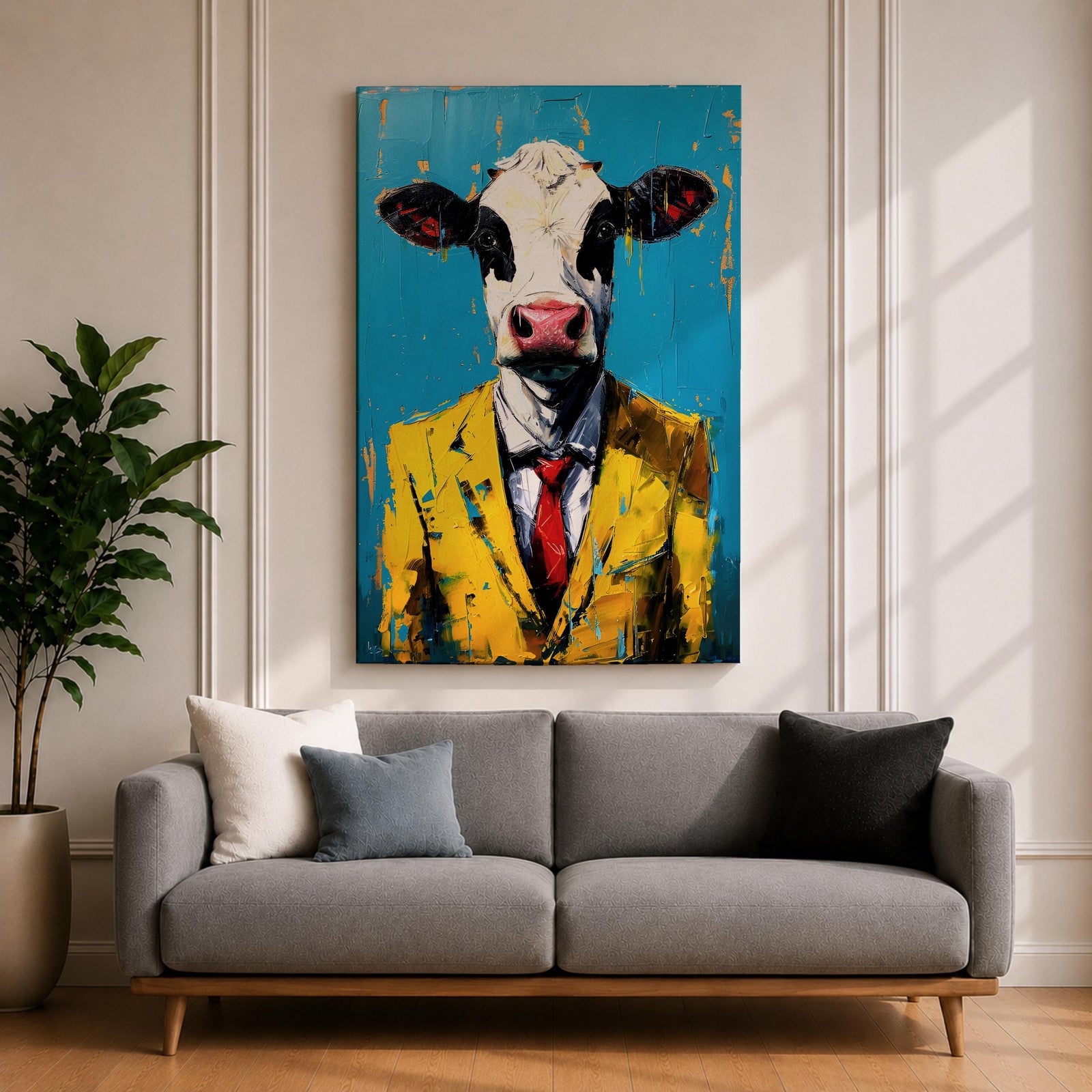 Cow Business Wall Art Portrait Abstract Animal Surreal Modern Humor Gift Office Home Decor