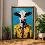 Cow Business Wall Art Portrait Abstract Animal Surreal Modern Humor Gift Office Home Decor
