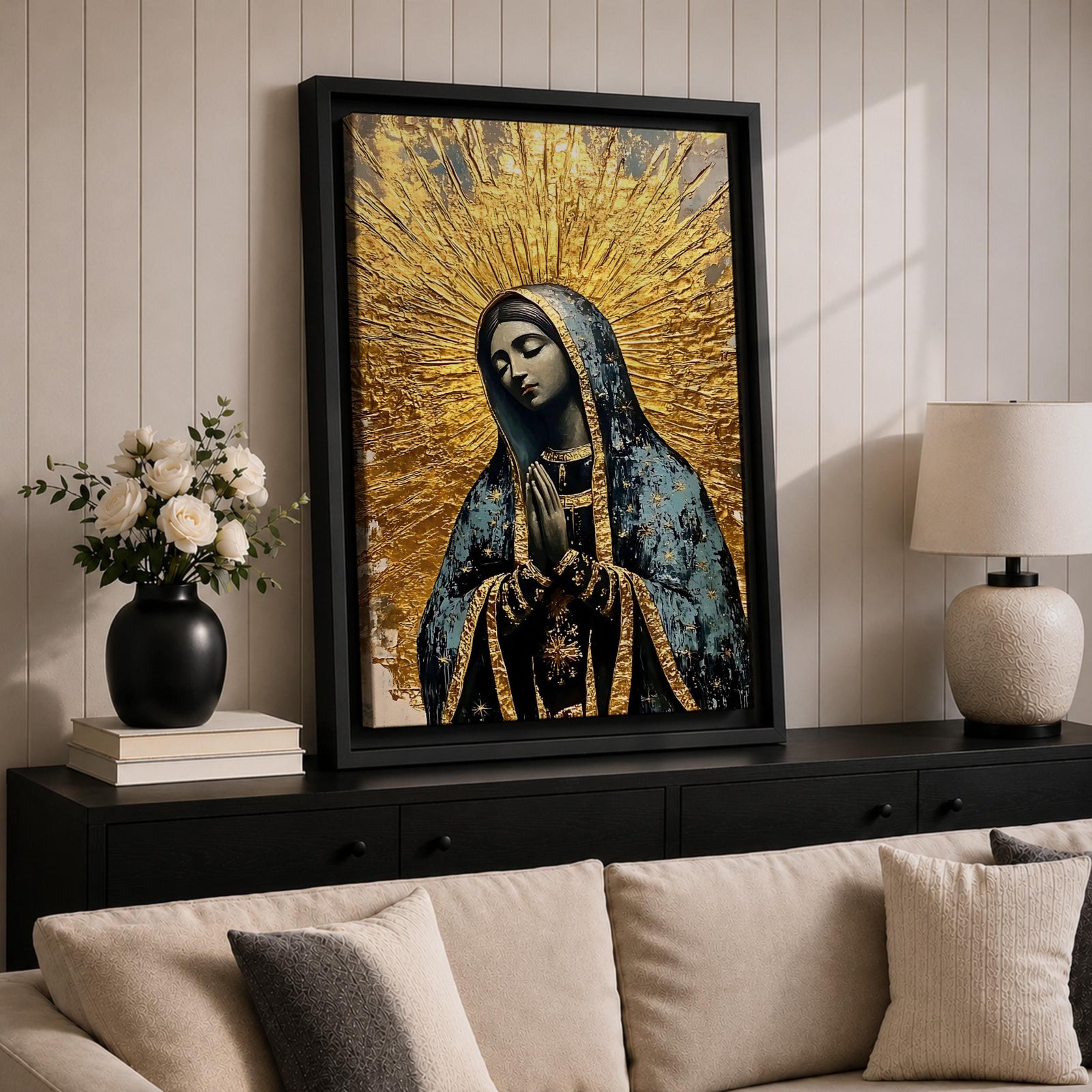 Our Lady of Guadalupe Wall Art Prayer Framed Canvas Virgen del Tepeyac Catholic Decor