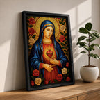 Immaculate Heart of Mary Wall Art Mother of Mercy Framed Canvas Marian Catholic Decor