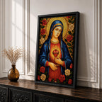 Immaculate Heart of Mary Wall Art Mother of Mercy Framed Canvas Marian Catholic Decor