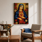 Immaculate Heart of Mary Wall Art Mother of Mercy Framed Canvas Marian Catholic Decor