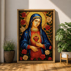 Immaculate Heart of Mary Wall Art Mother of Mercy Framed Canvas Marian Catholic Decor