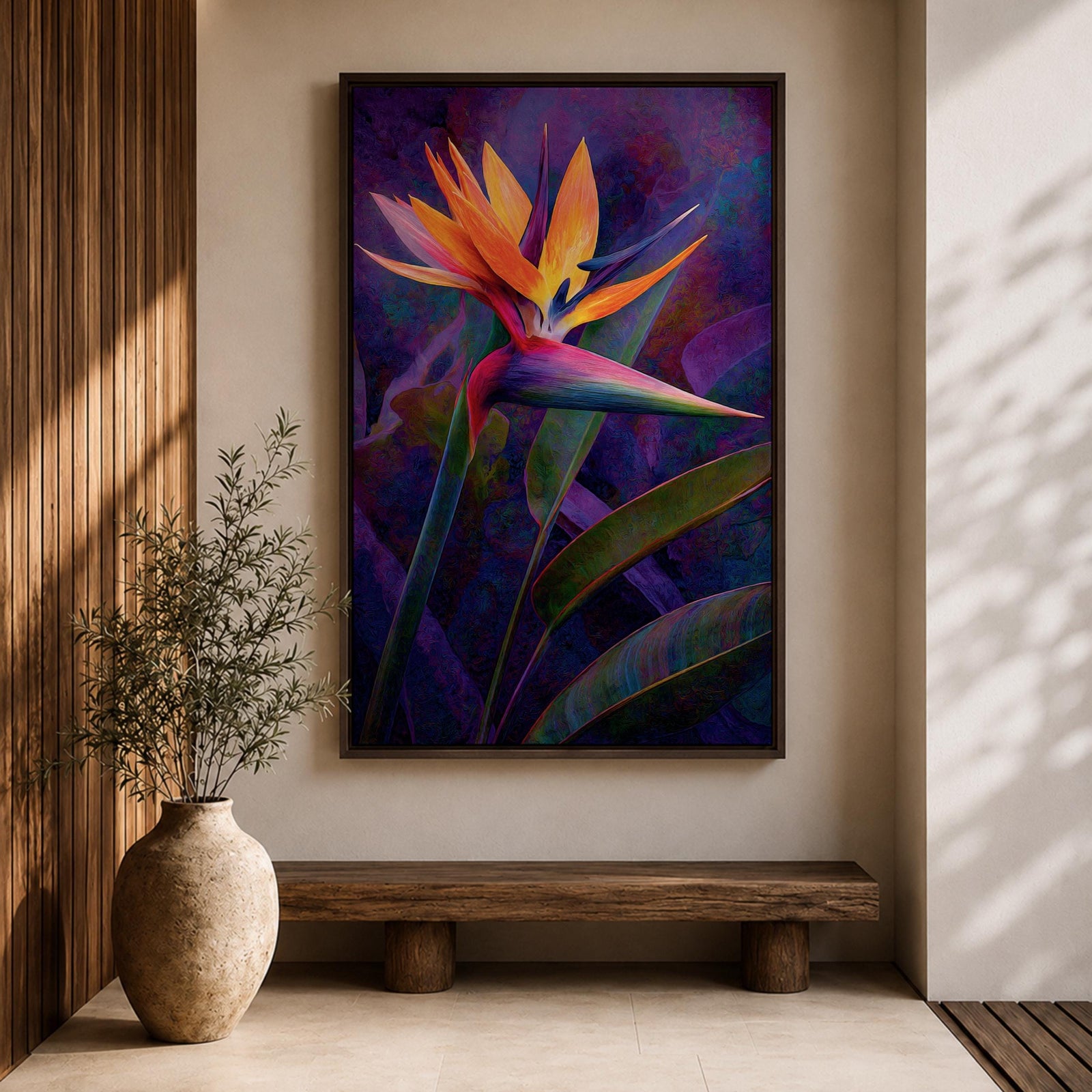 Bird of Paradise Wall Art Garden Bloom Framed Canvas Strelitzia Abstract Tropical Home Decor