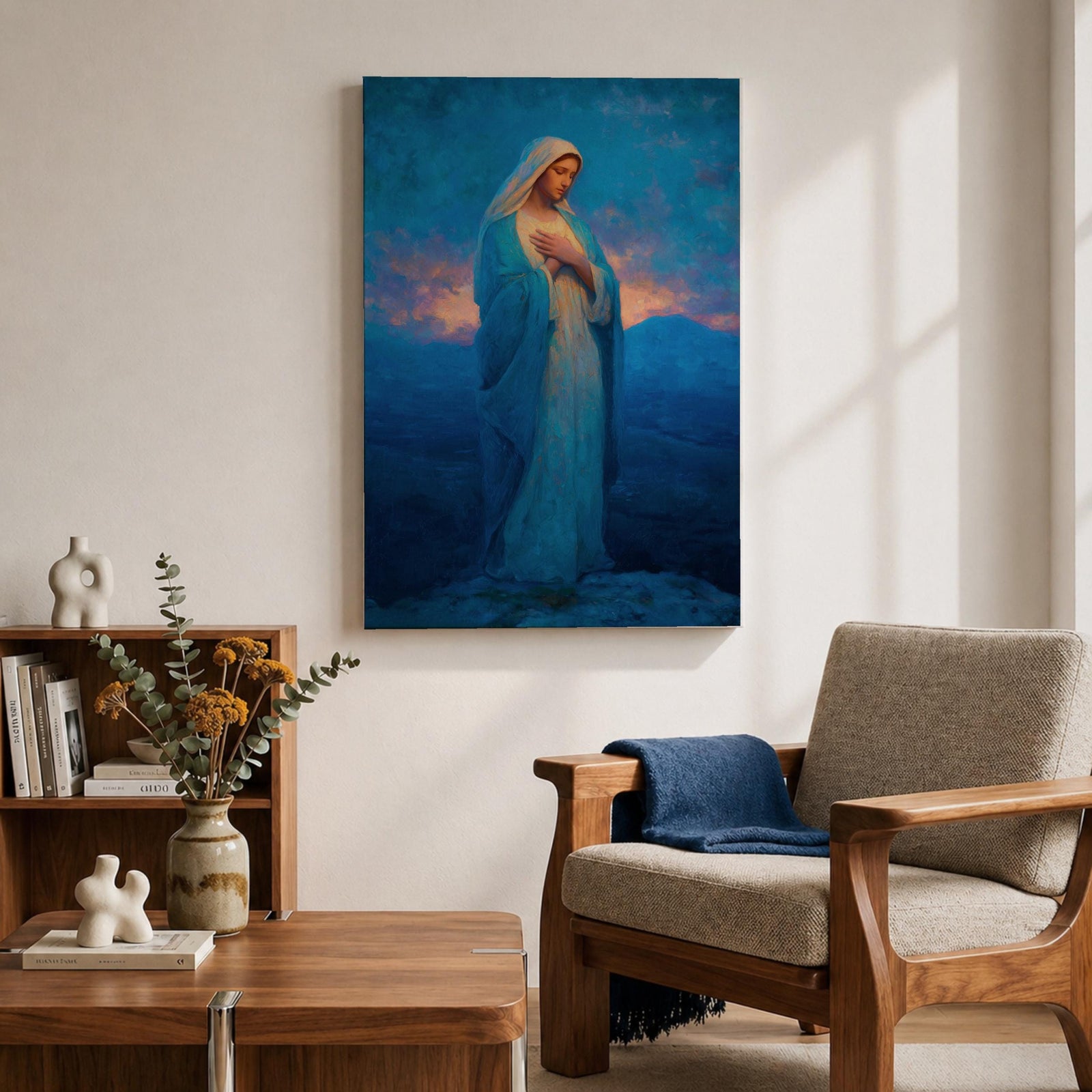 Virgin Mary Wall Art Prayer Pose Framed Canvas Madonna Christian Catholic Wall Decor