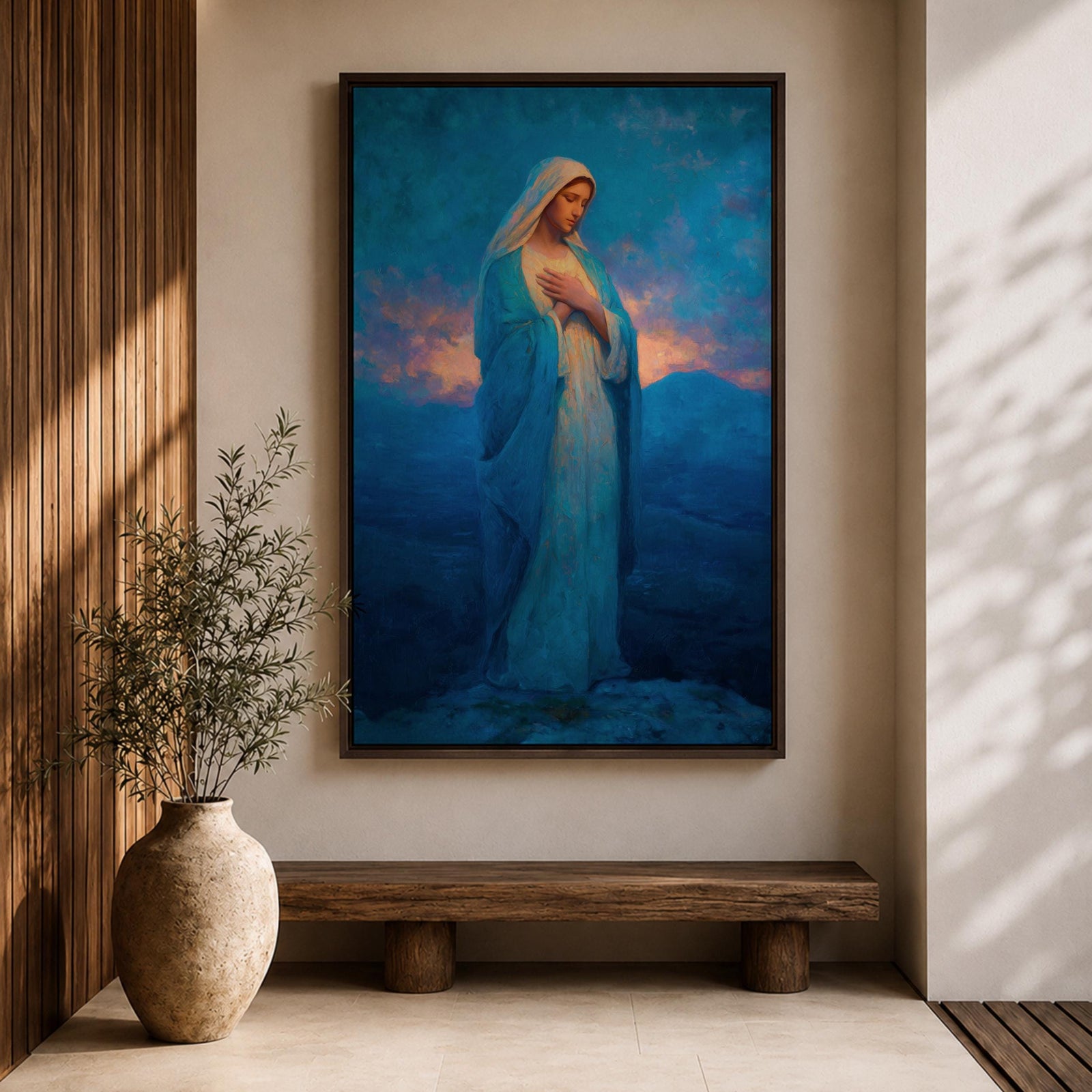 Virgin Mary Wall Art Prayer Pose Framed Canvas Madonna Christian Catholic Wall Decor