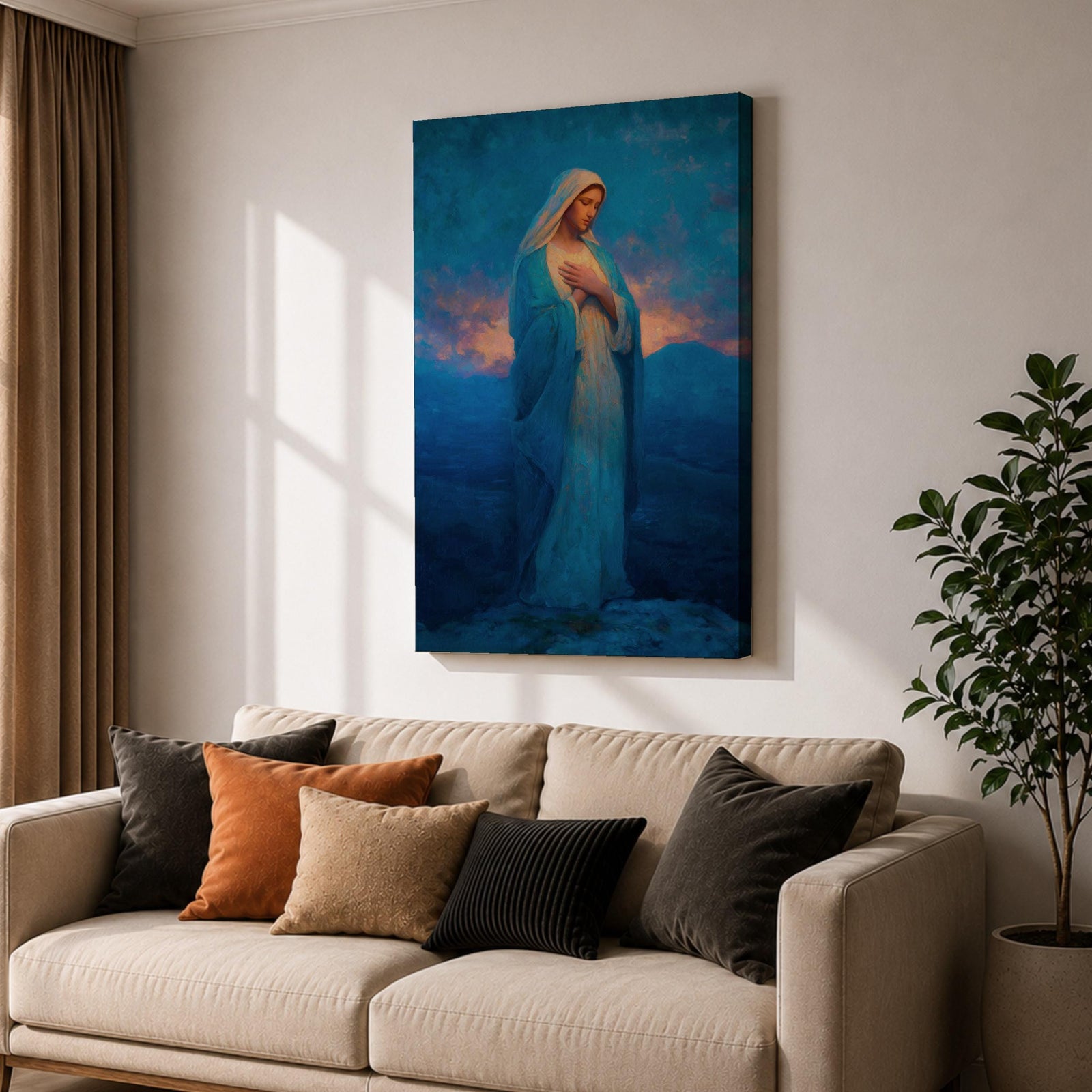 Virgin Mary Wall Art Prayer Pose Framed Canvas Madonna Christian Catholic Wall Decor