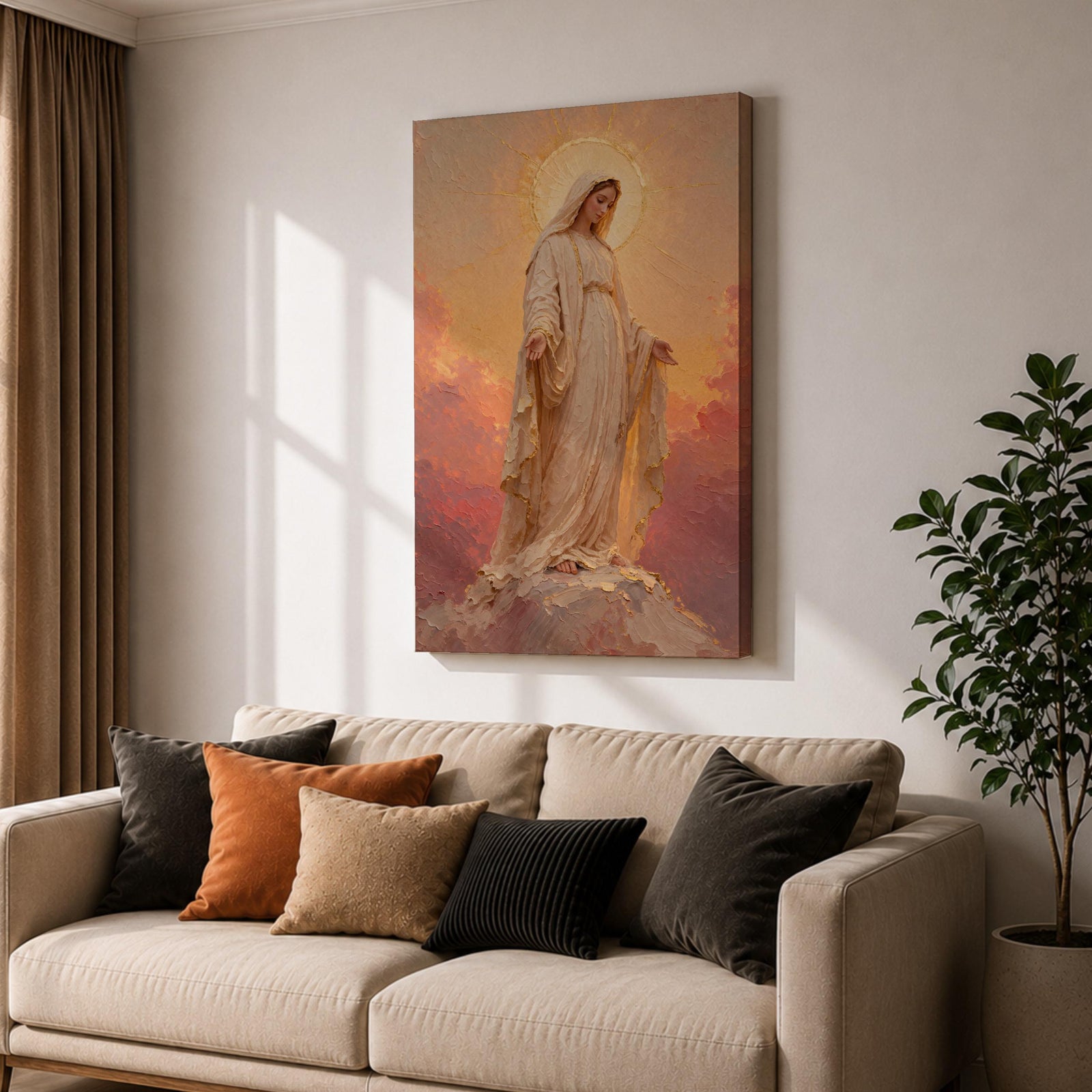 Our Lady of Lourdes Wall Art Open Arms Framed Canvas Madonna Immaculate Christian Decor