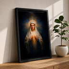 Sacred Heart Mary Wall Art Immaculate Heart Framed Canvas Glowing Catholic Christian Religious Decor