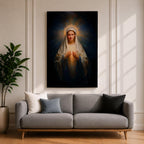 Sacred Heart Mary Wall Art Immaculate Heart Framed Canvas Glowing Catholic Christian Religious Decor
