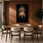 Sacred Heart Mary Wall Art Immaculate Heart Framed Canvas Glowing Catholic Christian Religious Decor