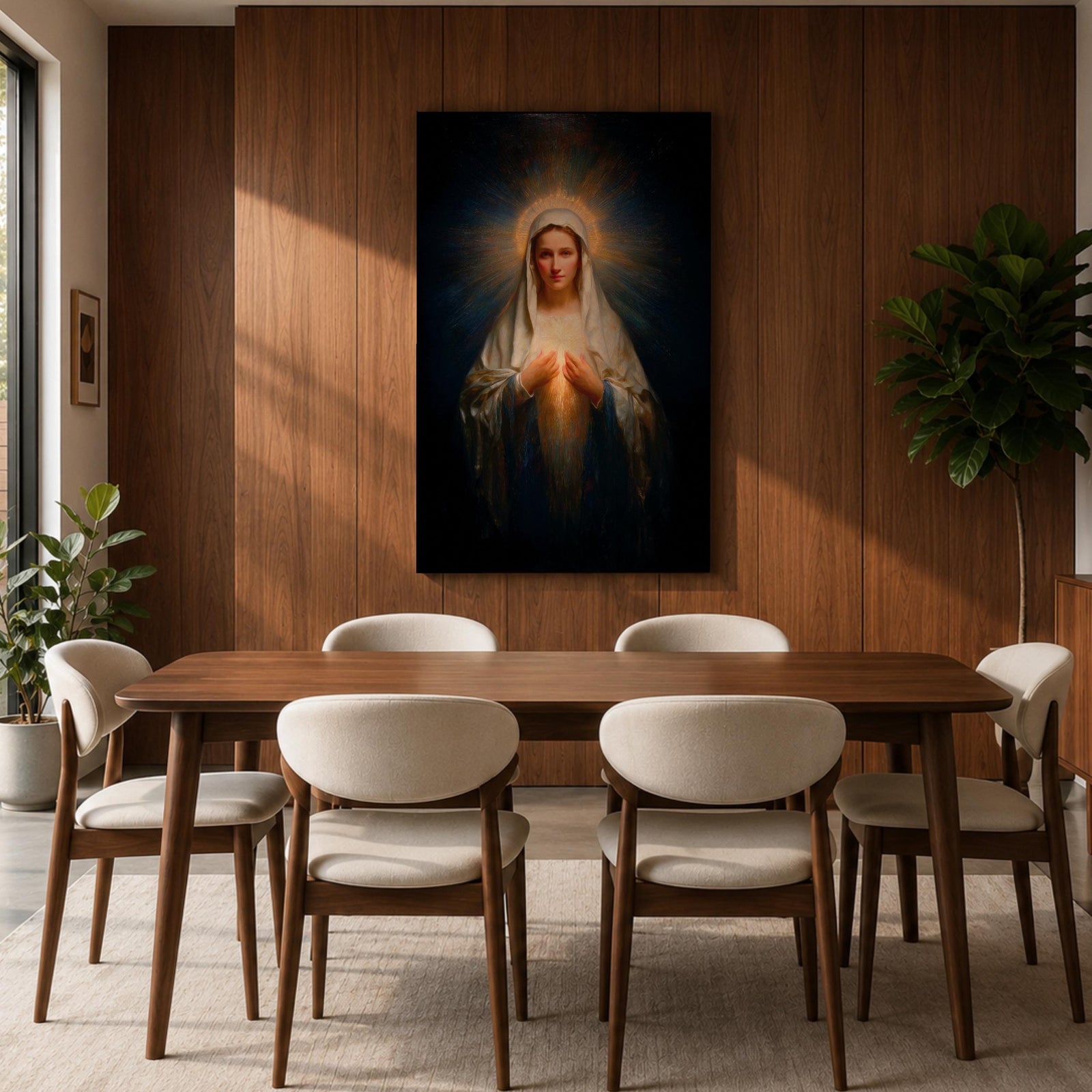 Sacred Heart Mary Wall Art Immaculate Heart Framed Canvas Glowing Catholic Christian Religious Decor