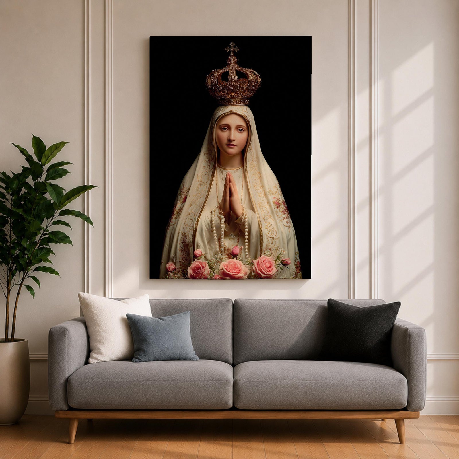 Our Lady of Fatima Wall Art Praying Portrait Framed Canvas Madonna Catholic Christian Decor