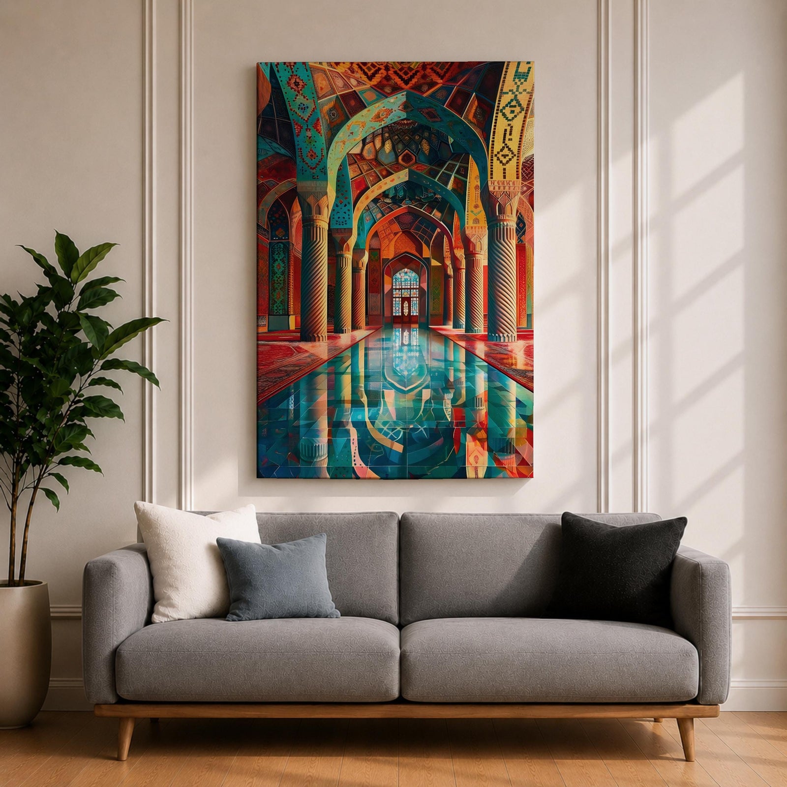 Mosque Corridor Wall Art Islamic Arch Framed Canvas Masjid Persian Architecture Muslim Home Decor