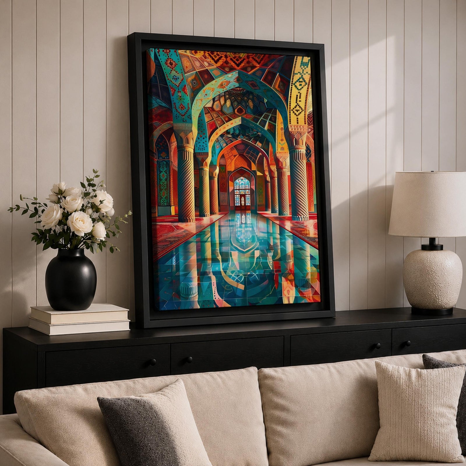 Mosque Corridor Wall Art Islamic Arch Framed Canvas Masjid Persian Architecture Muslim Home Decor