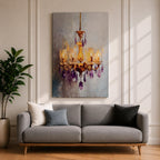 Chandelier Wall Art Modern Lighting Framed Canvas Purple Gold Crystal Abstract Elegant Wall Decor
