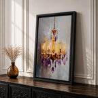 Chandelier Wall Art Modern Lighting Framed Canvas Purple Gold Crystal Abstract Elegant Wall Decor