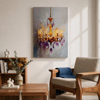 Chandelier Wall Art Modern Lighting Framed Canvas Purple Gold Crystal Abstract Elegant Wall Decor
