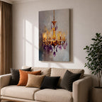 Chandelier Wall Art Modern Lighting Framed Canvas Purple Gold Crystal Abstract Elegant Wall Decor