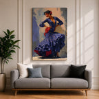 Flamenco Dancer Wall Art Spanish Dance Framed Canvas Polka Dot Dress Ruffled Skirt Decor
