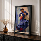 Flamenco Dancer Wall Art Spanish Dance Framed Canvas Polka Dot Dress Ruffled Skirt Decor