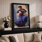 Flamenco Dancer Wall Art Spanish Dance Framed Canvas Polka Dot Dress Ruffled Skirt Decor