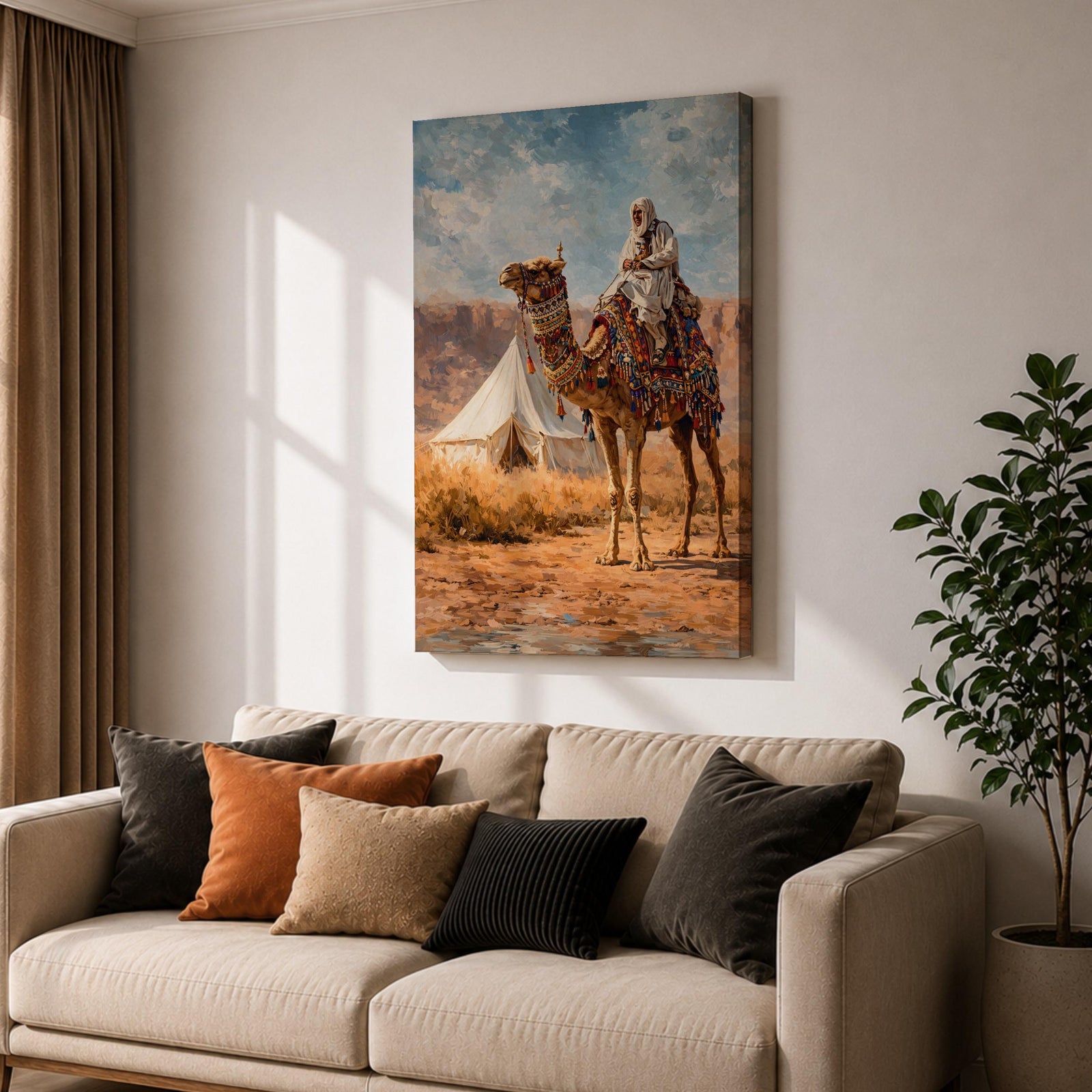 Ornate Camel Wall Art Desert Camp Framed Canvas Bedouin Arabian Middle Eastern Wall Decor