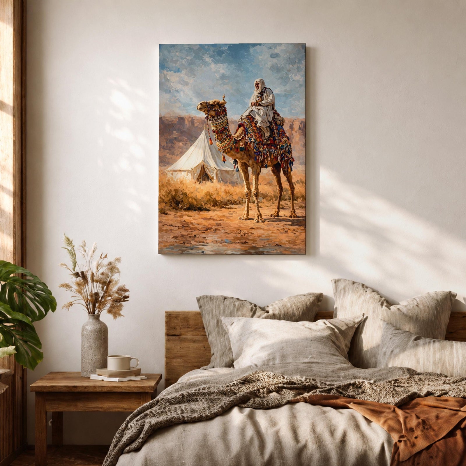 Ornate Camel Wall Art Desert Camp Framed Canvas Bedouin Arabian Middle Eastern Wall Decor