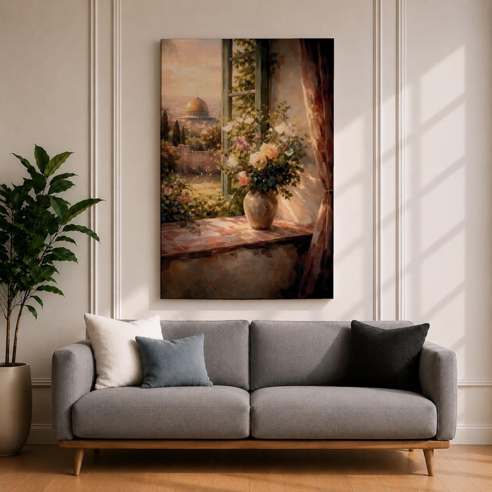 Masjid Al Aqsa Wall Art Floral Window Framed Canvas Jerusalem Mosque Middle Eastern Decor