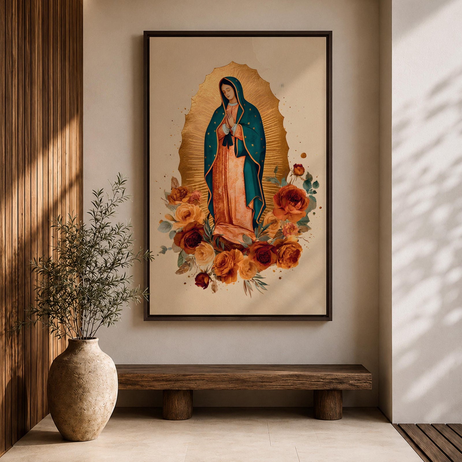 Our Lady of Guadalupe Wall Art La Guadalupana Framed Canvas Mexican Catholic Altar Decor