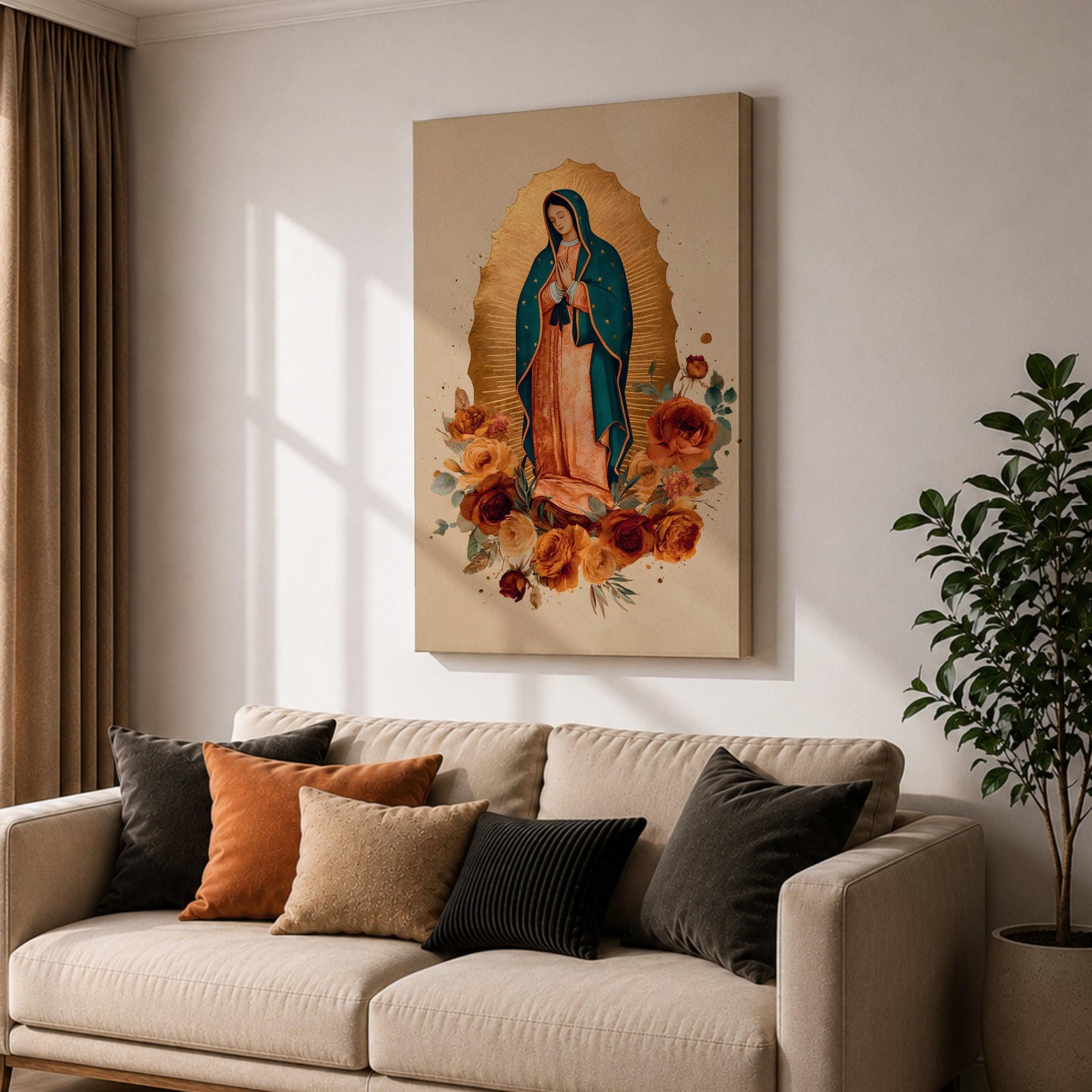 Our Lady of Guadalupe Wall Art La Guadalupana Framed Canvas Mexican Catholic Altar Decor