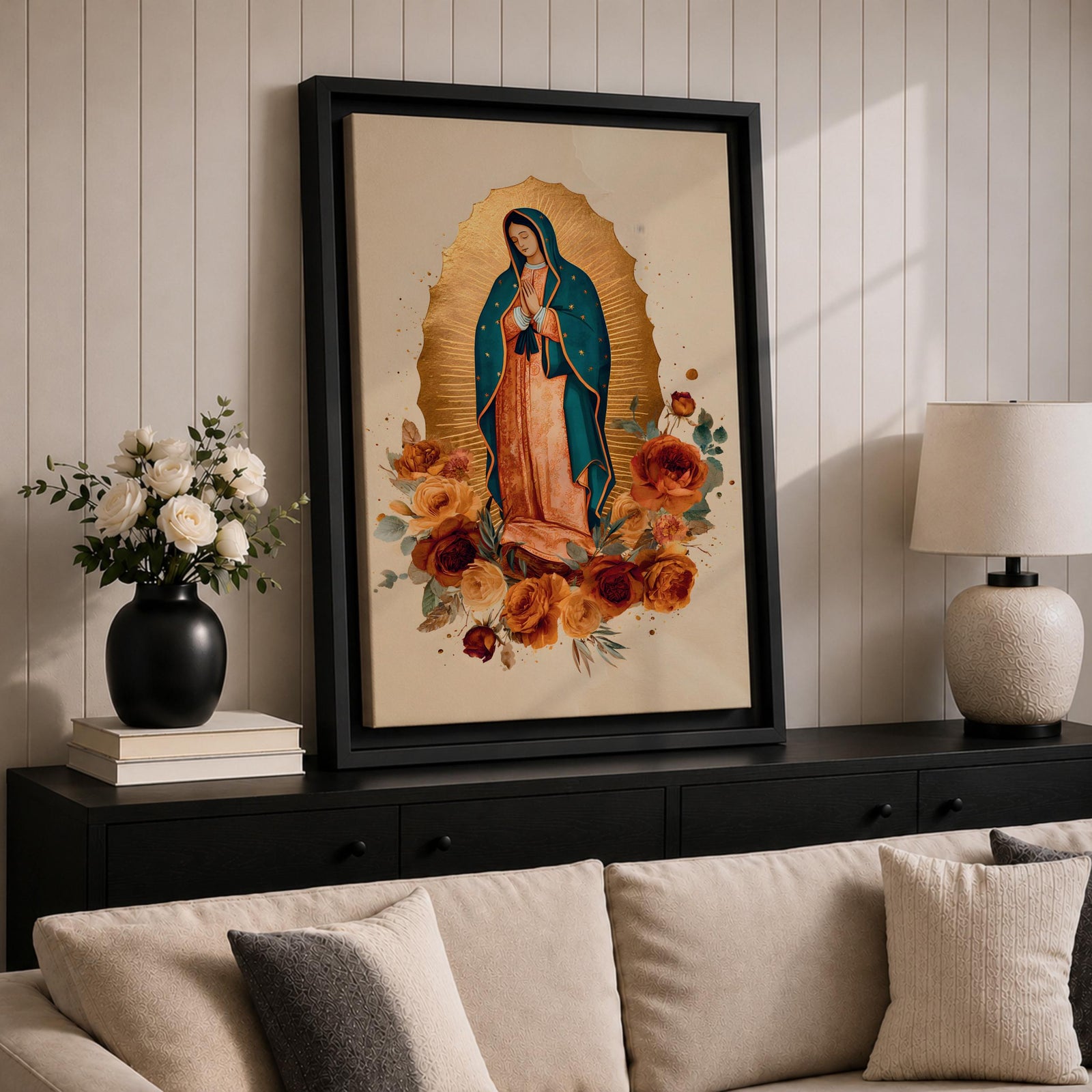 Our Lady of Guadalupe Wall Art La Guadalupana Framed Canvas Mexican Catholic Altar Decor