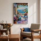 Mediterranean Terrace Wall Art Coastal Balcony Seaside Framed Canvas Ocean Landscape Living Room Decor