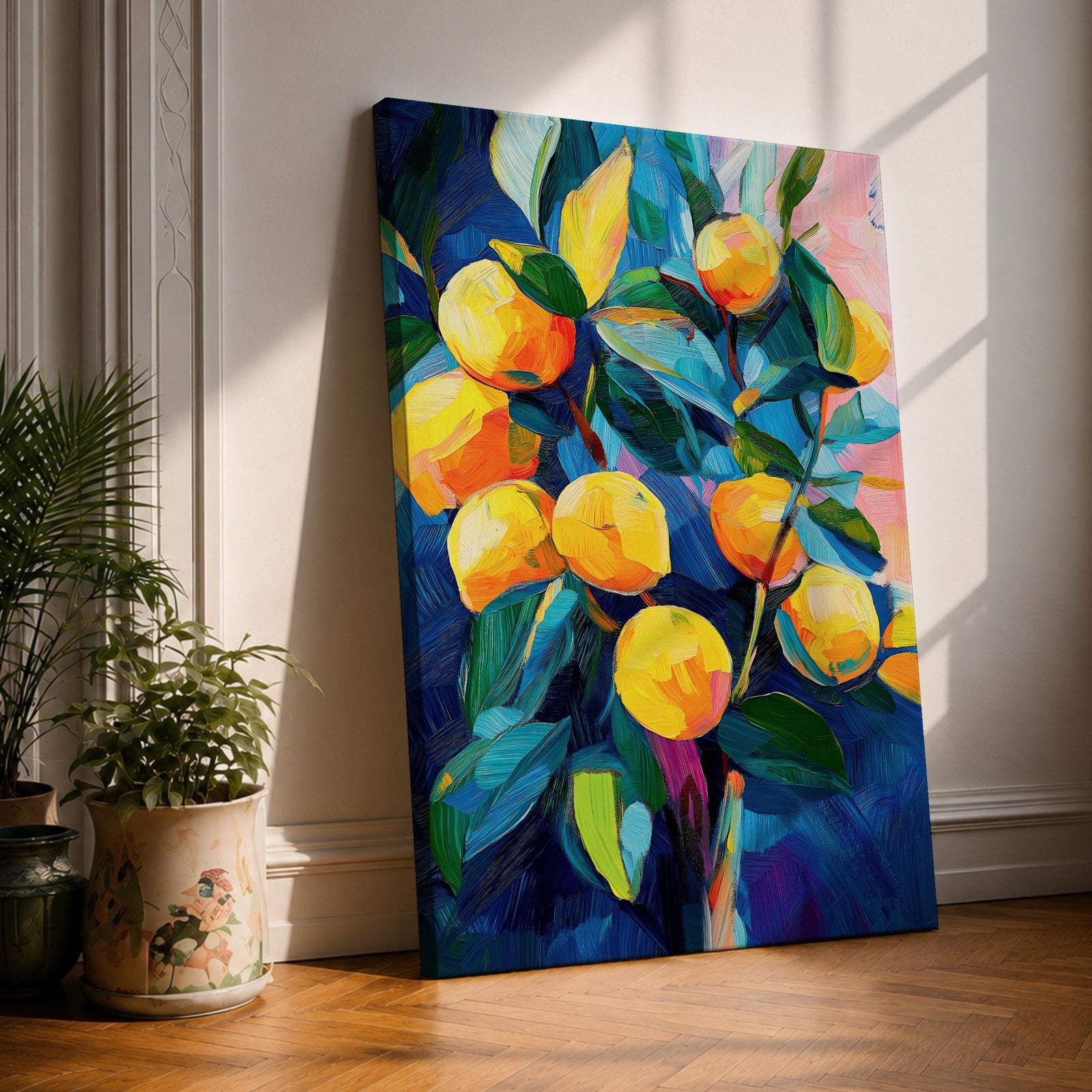 Lemon Tree Wall Art Citrus Fruit Framed Canvas Mediterranean Impasto Botanical Kitchen Home Decor