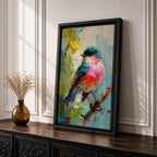 Songbird Wall Art Modern Bird Painting Framed Canvas Wildlife Impasto Living Room Decor