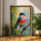 Songbird Wall Art Modern Bird Painting Framed Canvas Wildlife Impasto Living Room Decor
