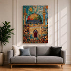 Dome of the Rock Wall Art Jerusalem Al-Aqsa Islamic Framed Canvas Mosaic Mosque Decor