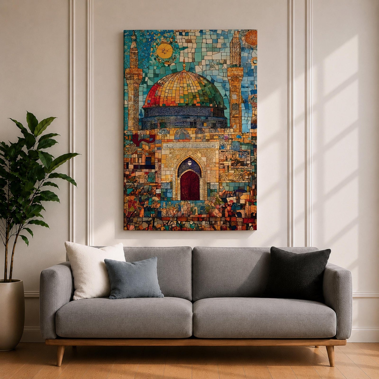 Dome of the Rock Wall Art Jerusalem Al-Aqsa Islamic Framed Canvas Mosaic Mosque Decor
