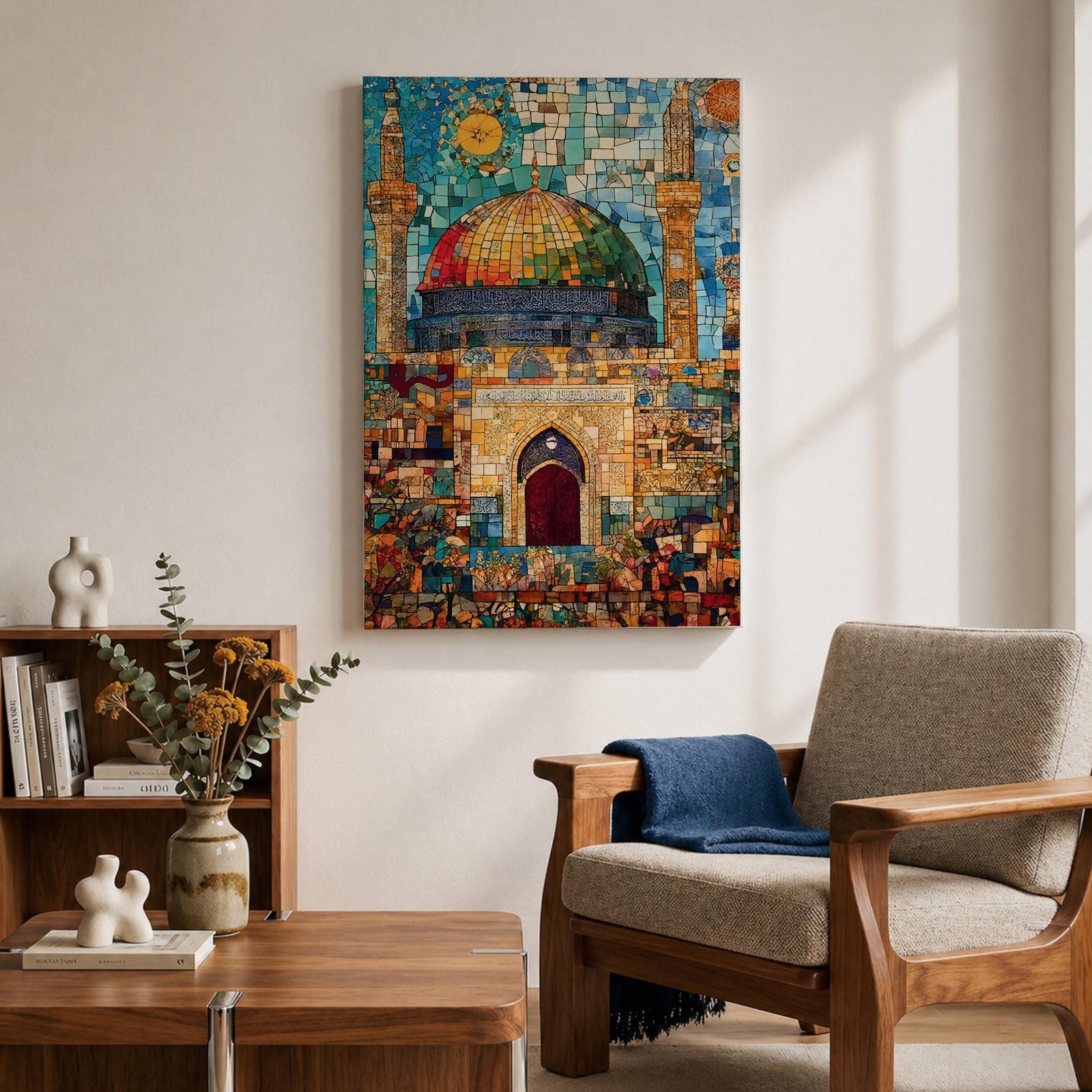 Dome of the Rock Wall Art Jerusalem Al-Aqsa Islamic Framed Canvas Mosaic Mosque Decor