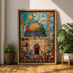 Dome of the Rock Wall Art Jerusalem Al-Aqsa Islamic Framed Canvas Mosaic Mosque Decor