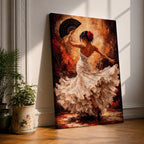 Flamenco Dancer Wall Art Spanish Dance Framed Canvas White Dress Fan Movement Decor