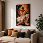 Flamenco Dancer Wall Art Spanish Dance Framed Canvas White Dress Fan Movement Decor