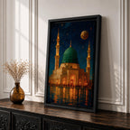 Prophet Mosque Wall Art Madinah Night Scene Framed Canvas Al Masjid Nabawi Islamic Decor