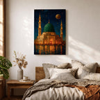 Prophet Mosque Wall Art Madinah Night Scene Framed Canvas Al Masjid Nabawi Islamic Decor