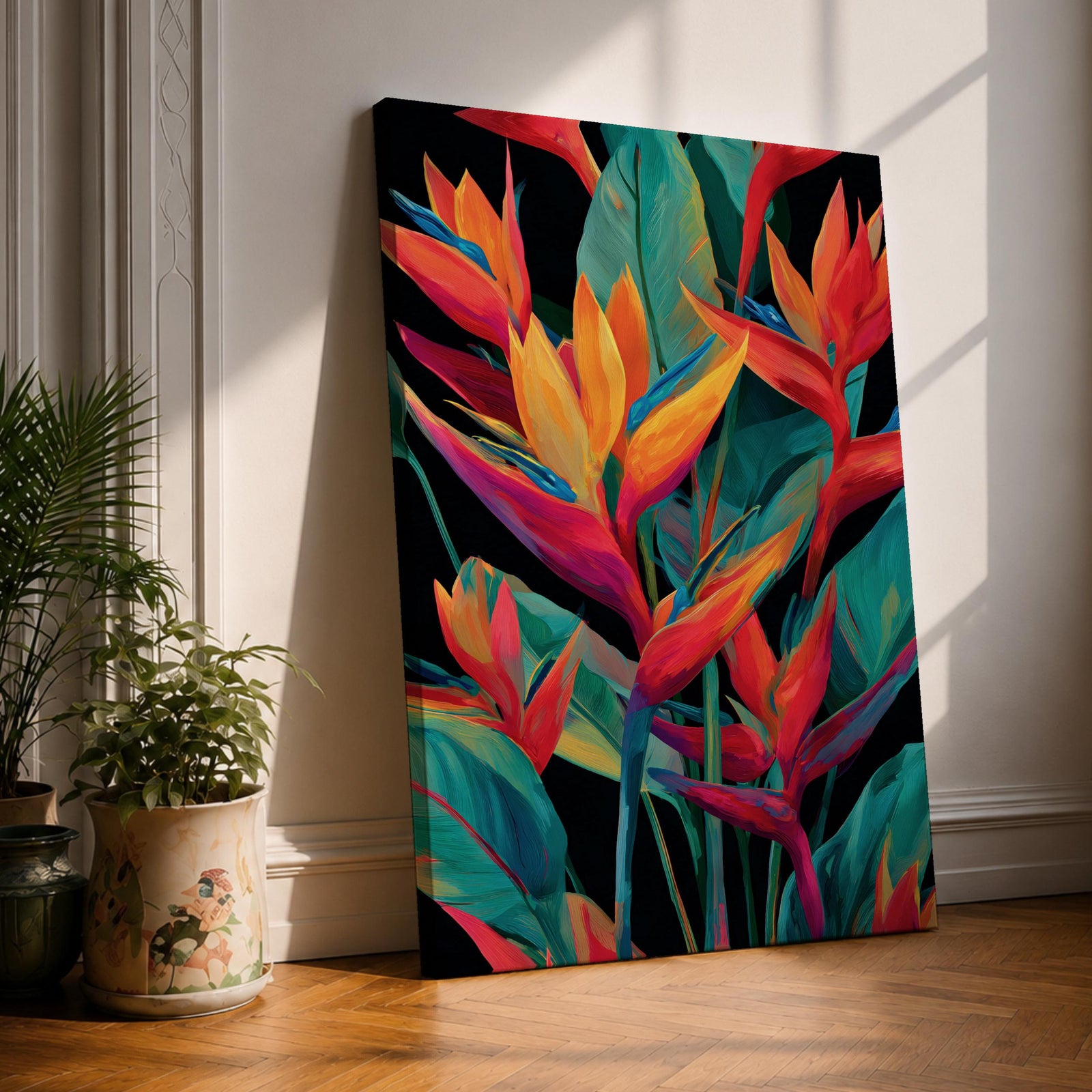 Bird of Paradise Wall Art Tropical Leaves Framed Canvas Strelitzia Botanical Boho Home Decor