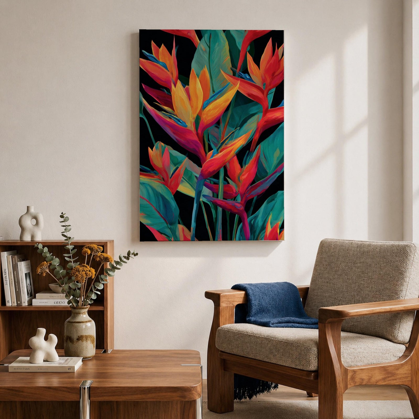 Bird of Paradise Wall Art Tropical Leaves Framed Canvas Strelitzia Botanical Boho Home Decor