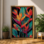 Bird of Paradise Wall Art Tropical Leaves Framed Canvas Strelitzia Botanical Boho Home Decor