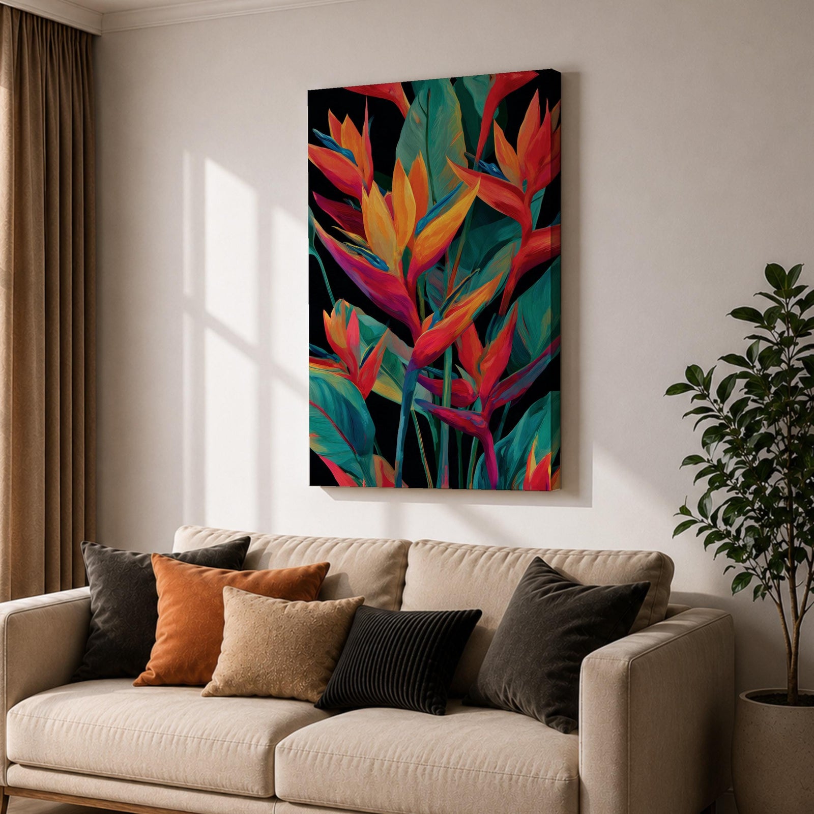 Bird of Paradise Wall Art Tropical Leaves Framed Canvas Strelitzia Botanical Boho Home Decor