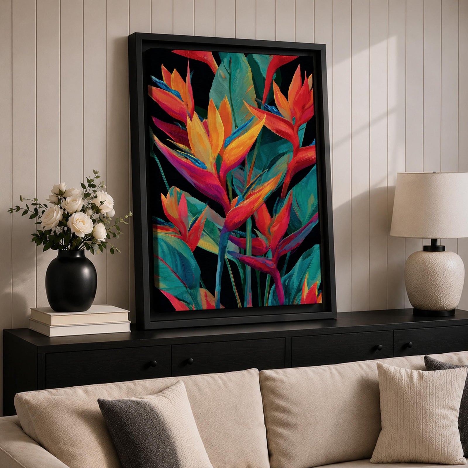 Bird of Paradise Wall Art Tropical Leaves Framed Canvas Strelitzia Botanical Boho Home Decor