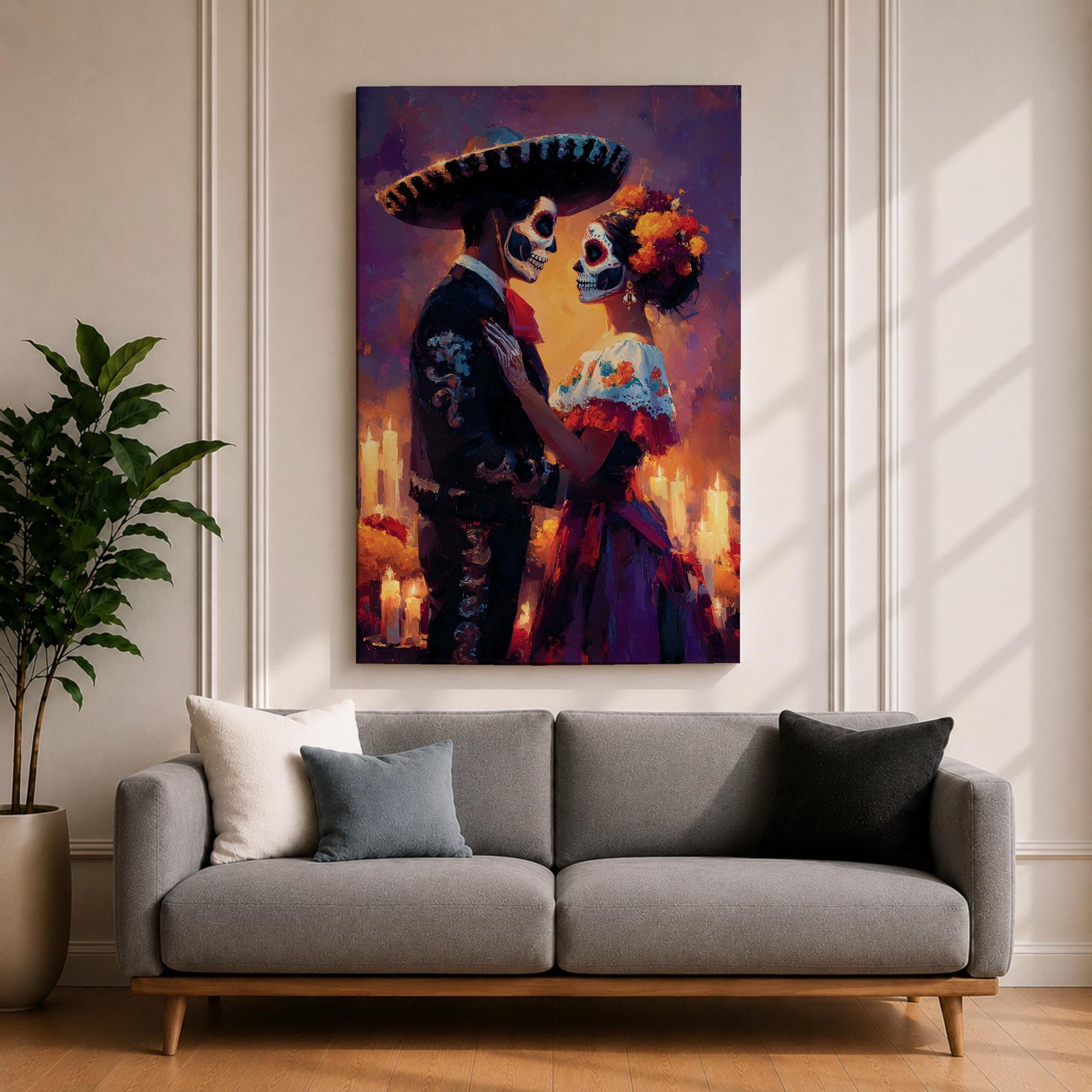 Day of the Dead Wall Art Romantic Dia de los Muertos Canvas Mexican Decor